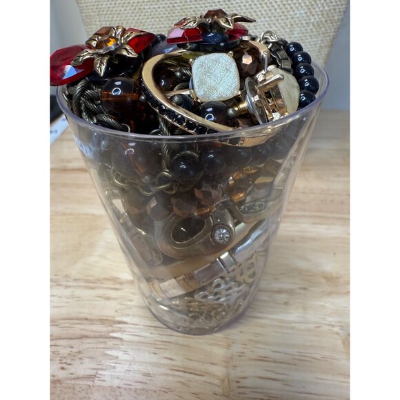 Gold Tone 1 Lb Jewelry Assortment With Red & Amber Accents Boho Style Fall Earth - Picture 4 of 14